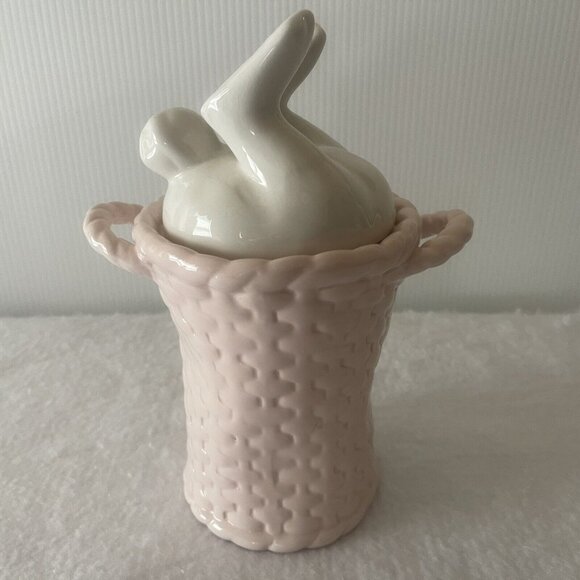 Rae Dunn Easter Bunny SPRING Pink Basket Canister Bunny Tail Lid Magenta 2022 - Picture 16 of 16